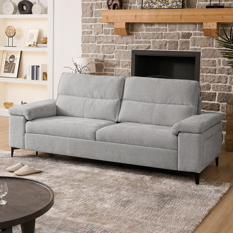 89” Modern Chenille Sofa Adjustable Armrest Couch, Gray