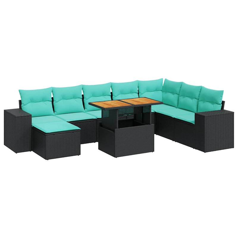  9 Piece Patio Sofa Set With Cushions Black Poly Rattan