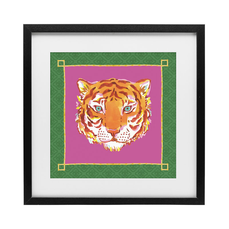 Bordure de tigre exotique, reproduction encadrée sous verre, design par Karolina Sato, 13 x 13