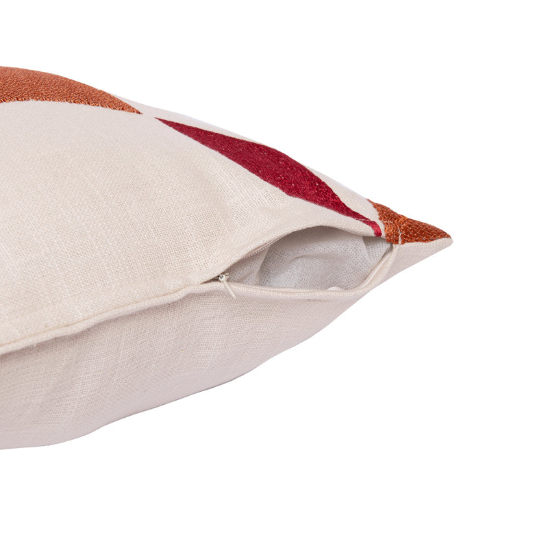 Ivory and Orange Embroidered Cotton Blend Square Throw Pillow