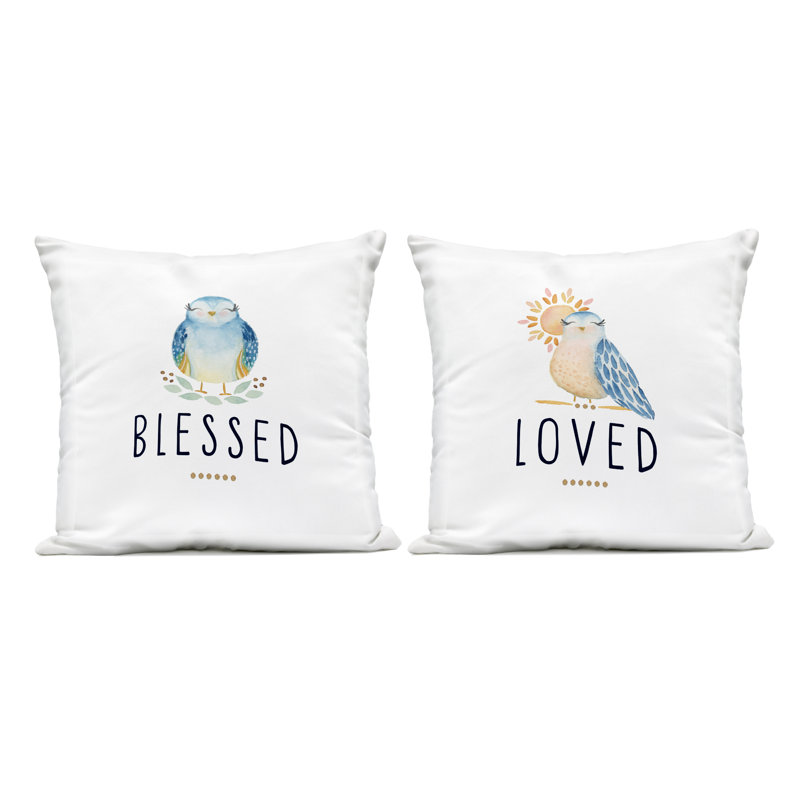 Ensemble de coussins d'extérieur imprimés 2 pièces Blessed & Love Birds par Blue Chair Blessing