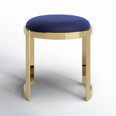 Nouri Metal Vanity Stool - Orion Velvet Ottoman Coffee Table – Modern Round Accent Stool with Gold or Silver Steel Frame