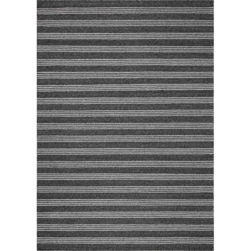 Tapis noir / gris en polyester tissé à la main Charlie, Rectangle 3 pi 6 po x 5 pi 6 po