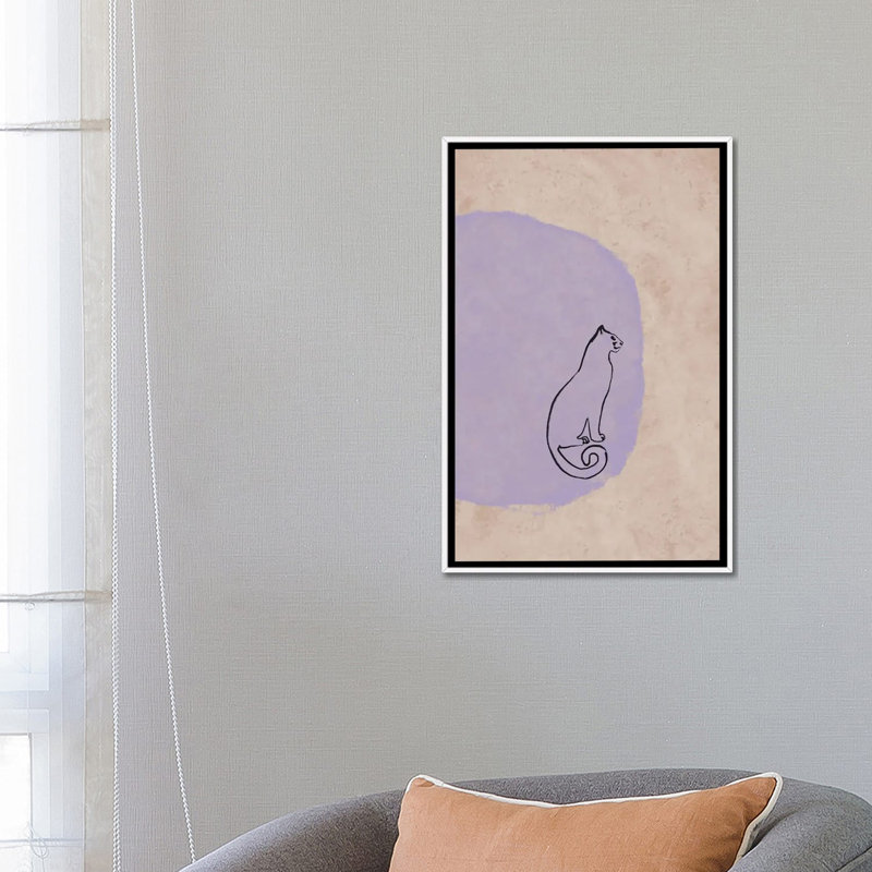 Chat III - reproduction d'art murale - encadrée, H 26 po x l 18 po, Impression sur toile flottante sans passe-partout, Blanc