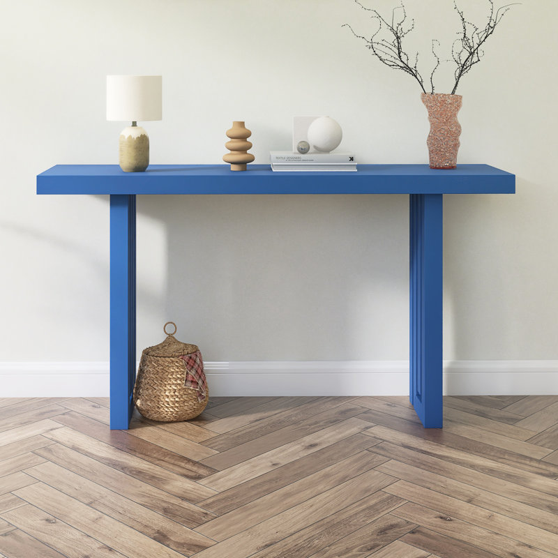 Console en placage de chêne de conception unique avec des formes latérales distinctives, Bleu