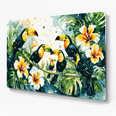 Toucans hawaïens, art mural en métal beige