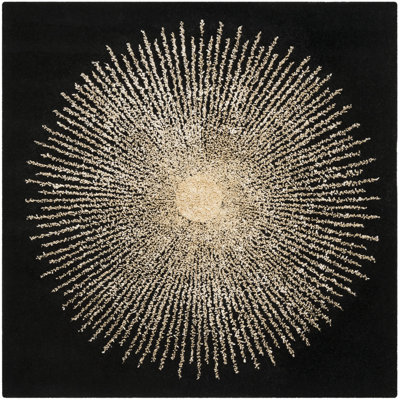 Tapis noir / beige en laine touffetée à la main Olivarria