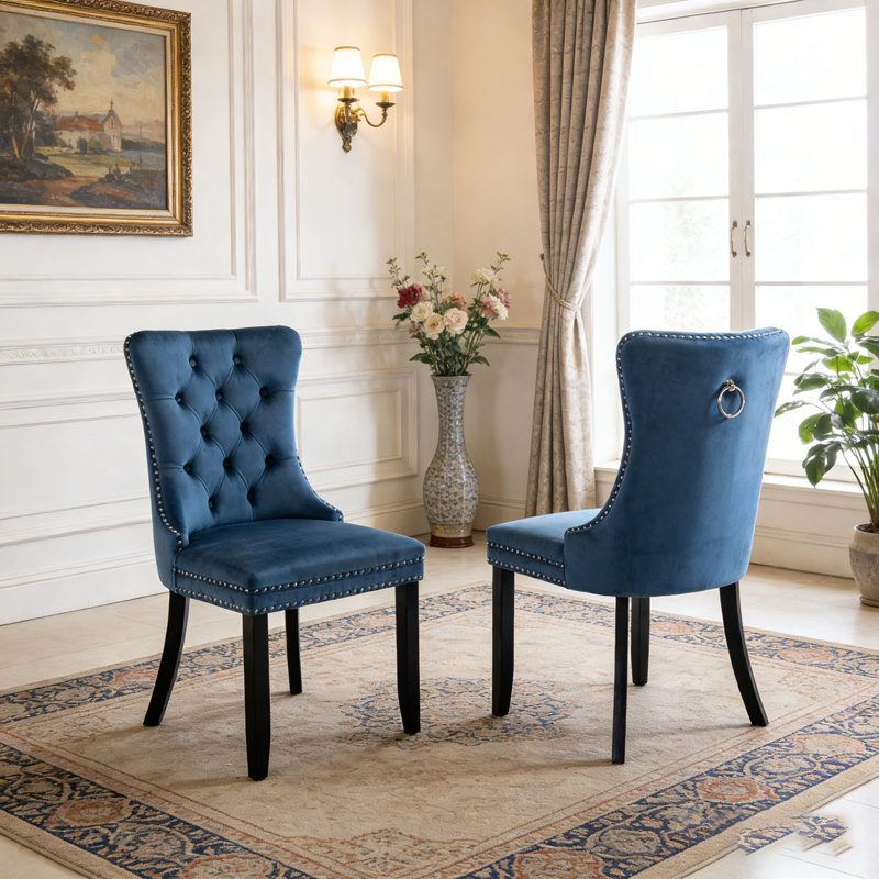 Chaise rembourrée en bois massif, Bleu