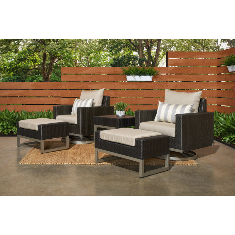 Sameko 2 - Person Patio Conversation Set with Sunbrella® Cushions, Brown, Canvas Spa Sunbrella® Canvas