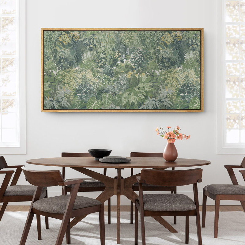Dense Tropical Foliage Large Framed Canvas Print Wall Art, Jungle Boho Decor, Natural, 30" H x 60" W