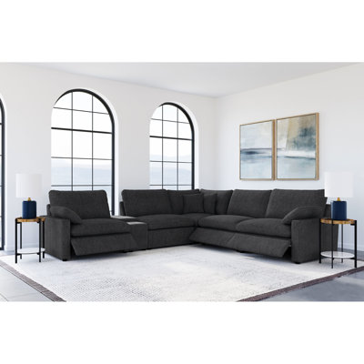 Dark Grey Power Reclining Sectional With Lift-top Console And Dual Cup Holders For Comfort 6 Modular Relaxation Entertainment