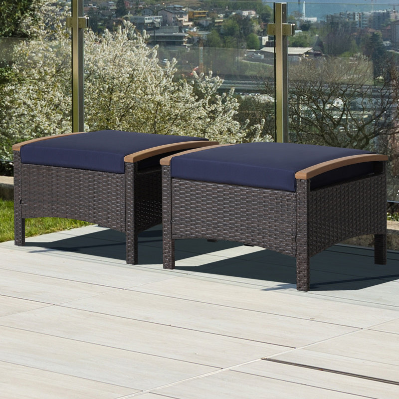 Repose-pieds d'extérieur avec coussin 2 pièces Berenices, Bleu marine