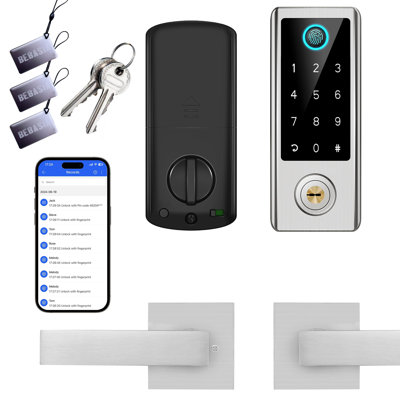 Serrure de porte intelligente à empreinte digitale avec poignées, contrôle complet de l'application, clavier numérique tactile électronique, verrou intelligent de la porte avant, verrouillage automatique