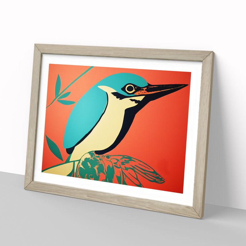 Spectacular Kingfisher Bird Abstract - Framed Print, 46cm H x 64cm W x 2cm D, Oak