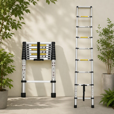 Échelle télescopique 8,5 pi, échelle télescopique, échelle pliante en alliage d'aluminium portable multi-usages pour le travail intérieur et extérieur, charge robuste de 300 lb
