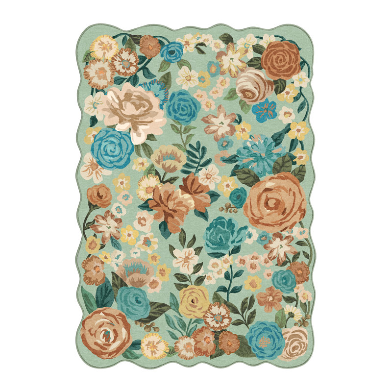 Johy Modern Floral Machine Washable Area Rug with Non-Slip Backing, Rectangle 9' x 12'