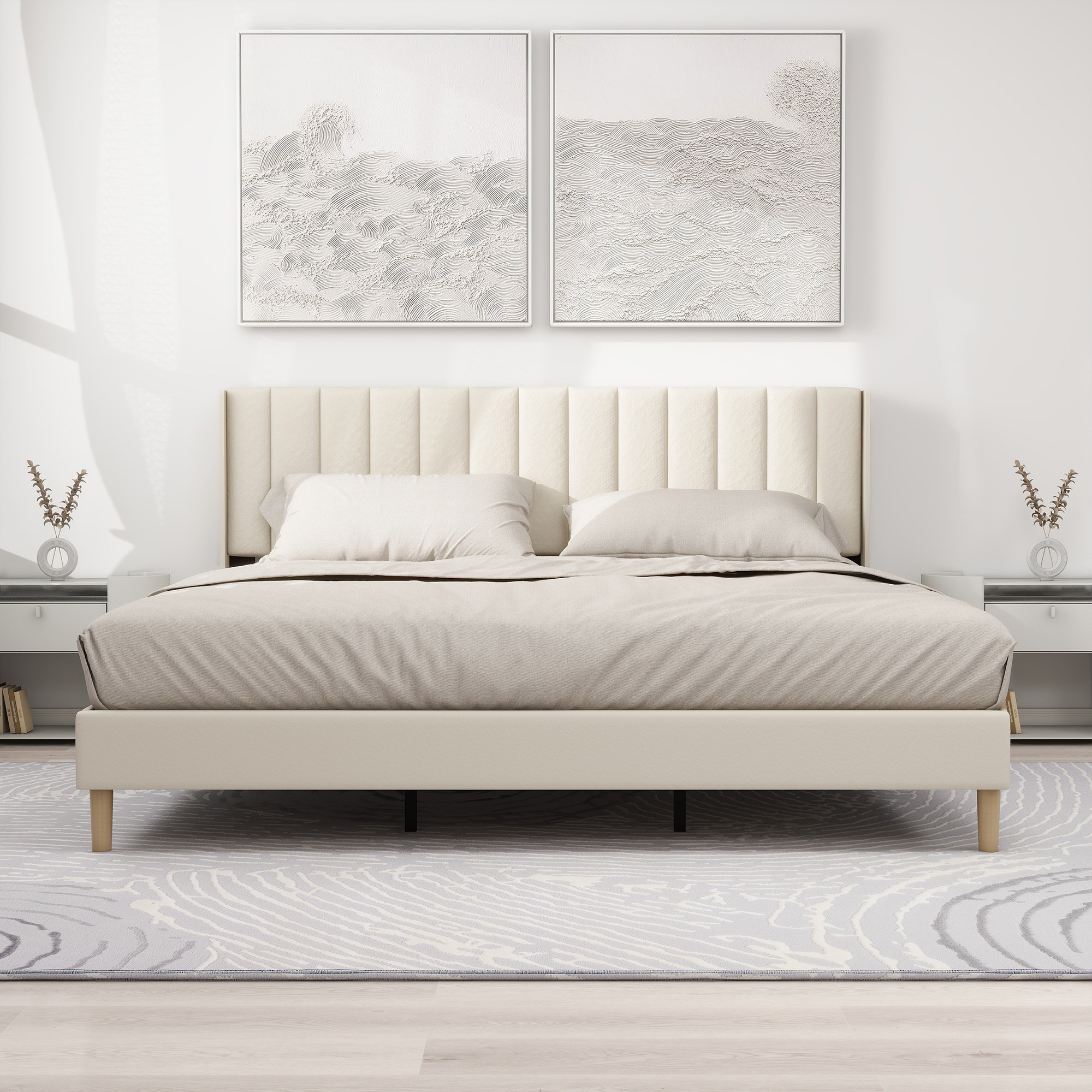 Ebern Designs Heavy Duty Mattress Foundation Upholstered Platform Bed ...
