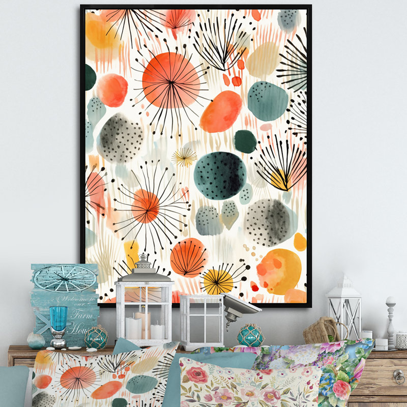 Corail bleu sarcelle scandinave fleurs I sur toile, H 20 po x l 12 po x P 1 po, Cadre flottant noir