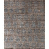 Rumi Damask Hand-Knotted Silk Steel Blue/Brown Area Rug