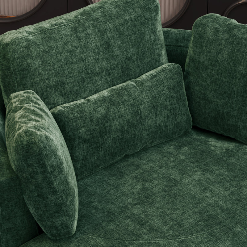 49.6"W Slipcovered Oversized Accent Barrel Chair, Chenille Swivel Club Chair With Metal Base, Green