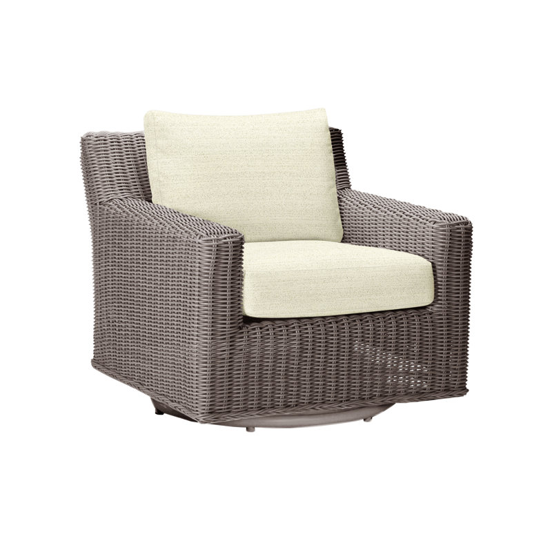 Rustic Swivel Patio Chair with Cushions, Rollo Chambray InsideOut® Linen, Oyster, Welt