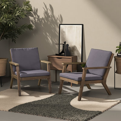 Dark Grey Outdoor Acacia Wood Club Chairs (set Of 2) - Water-resistant Cushions & Open Slat Design