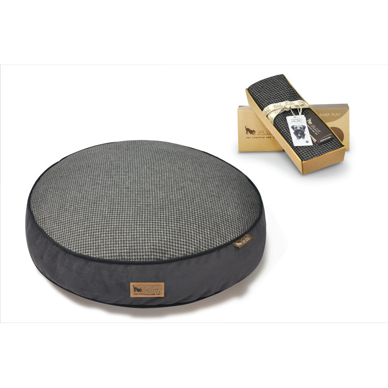 Lit rond - Pied-de-poule - Housse seulement,  Noir / gris, L 42 po x l 42 po