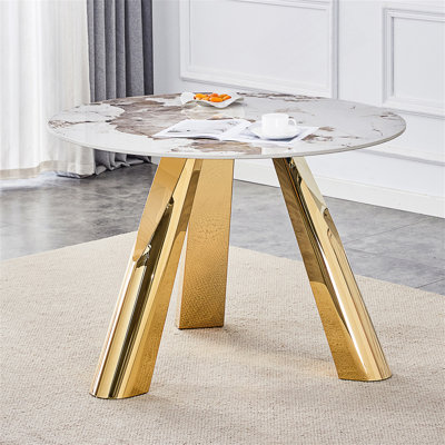Table luxueuse en pierre frittée de 42 po: plateau durable de 0,45 po + pieds en acier de 6 po, capacité de 350 lb, surface veinée résistante aux taches et à la chaleur - Design minimaliste moderne