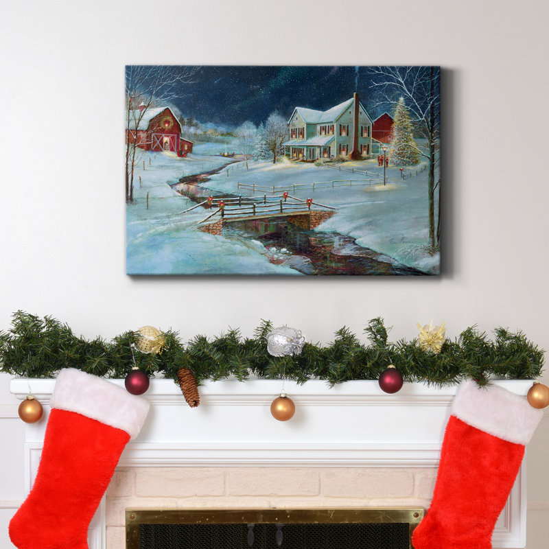 Toile tendue avec châssis de Noël à la ferme de qualité supérieure - prête à être accrochée, H 27 po x l 18 po x P 1 po