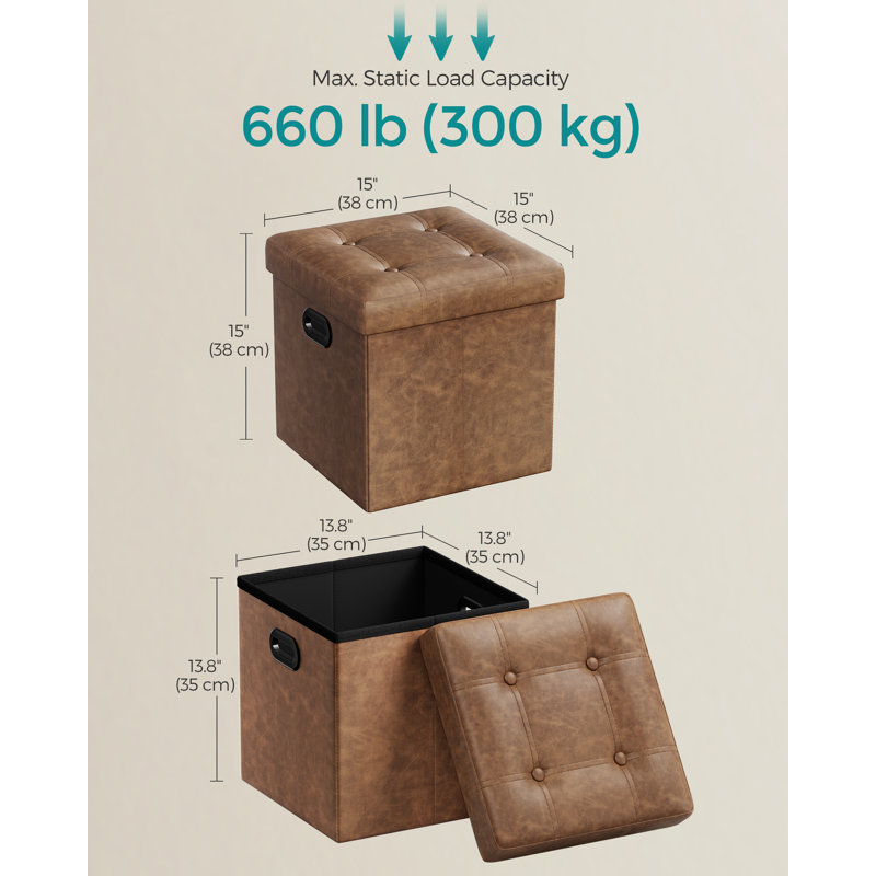 15 Inches Ottoman With Storage, Coffee Brown