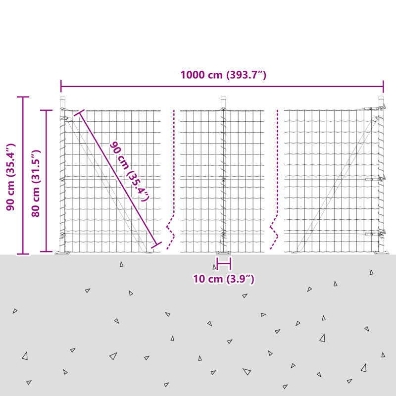 Galvanised Steel Border Fencing, Grey, 80 x 1000 x 0.2 cm