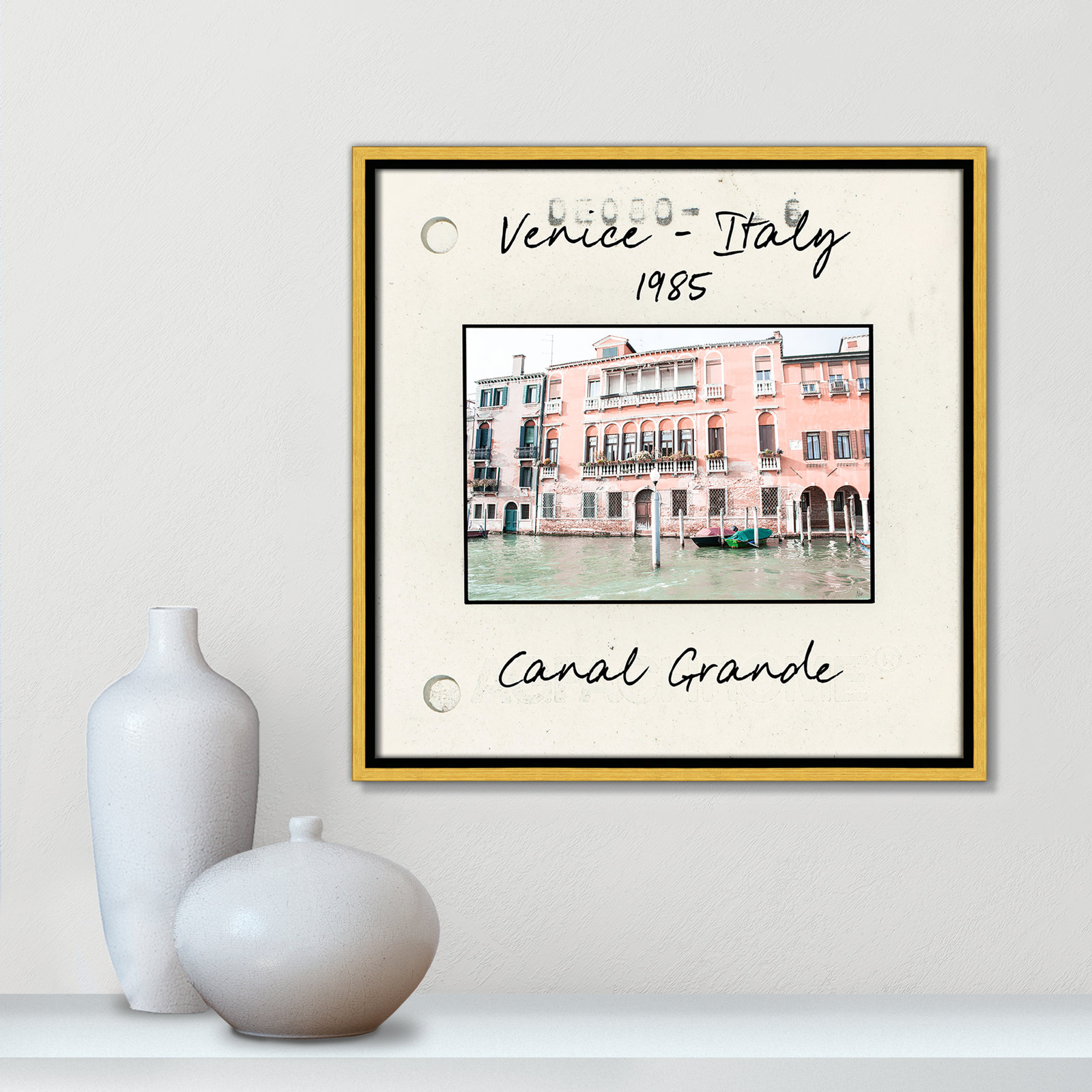 Travel Slide Collection "Venice, Italy - Grand Canal" Print, Gold Floater Framed Canvas, 17.5" H x 17.5" W x 2" D
