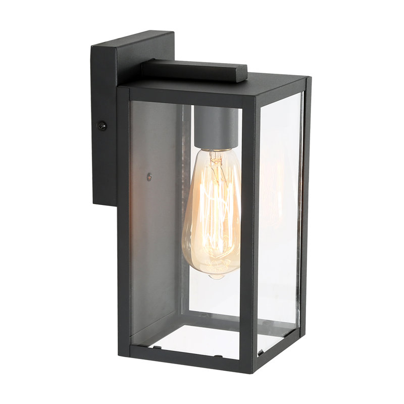 Eswin Black Outdoor Wall Sconce Rectangular Patio Lantern Light with Clear Glass Shade