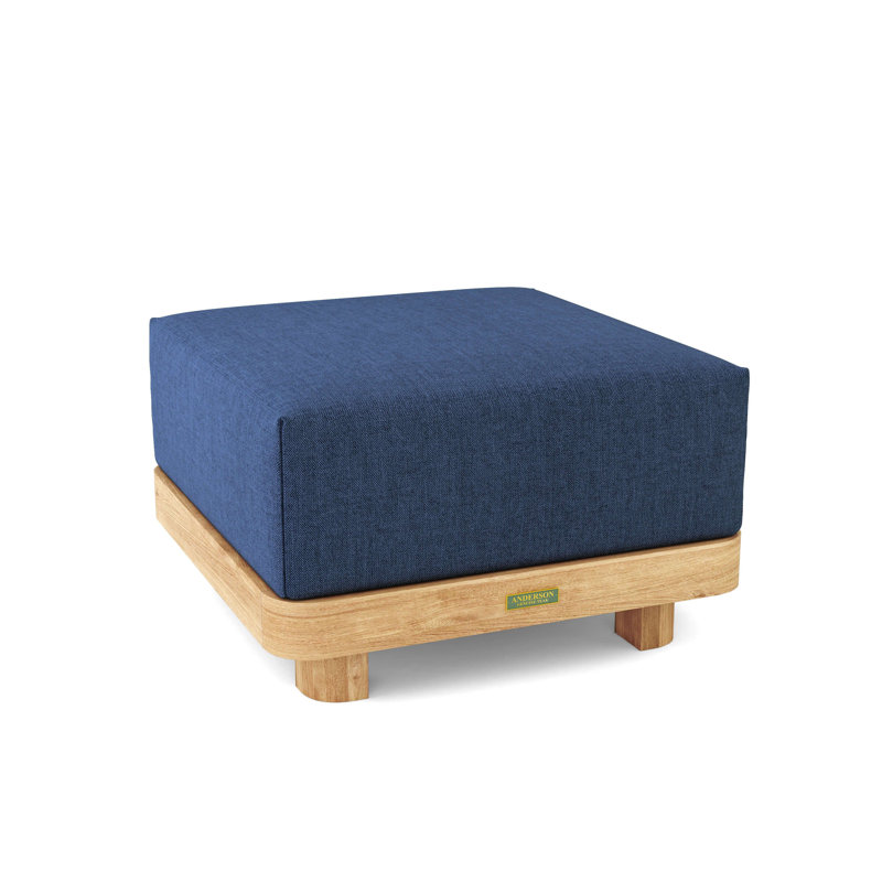 Granada Outdoor Teak Ottoman, Canvas Navy Sunbrella® Canvas