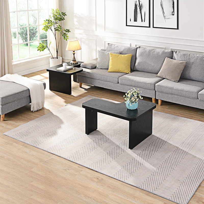 Table basse rectangulaire en bois détachable, Noir