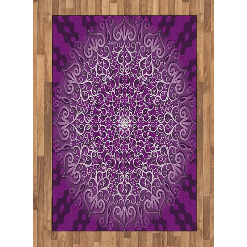 Mandala Purple Mandala High Density Long Fiber Poly Threads Decorative Area Rug Carpet, Rectangle 4' x 5'8"