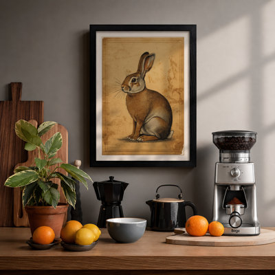 Alert Rabbit in Profile Botanical - Framed Print