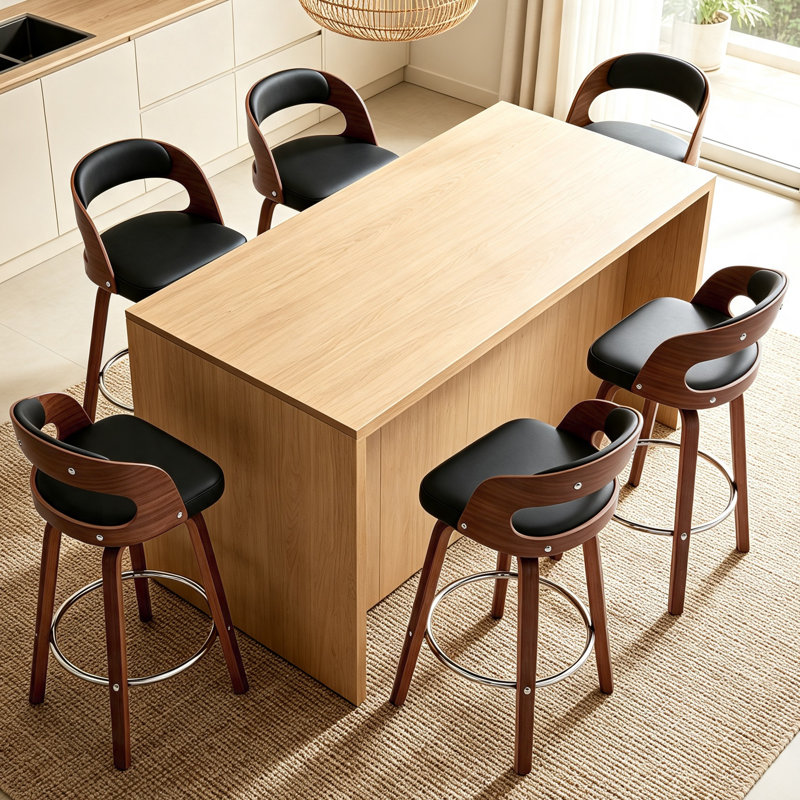 Ensemble de 2 tabourets de bar rotatifs Modern de 25,4 po de hauteur pour îlot de cuisine, bar et café, Noir