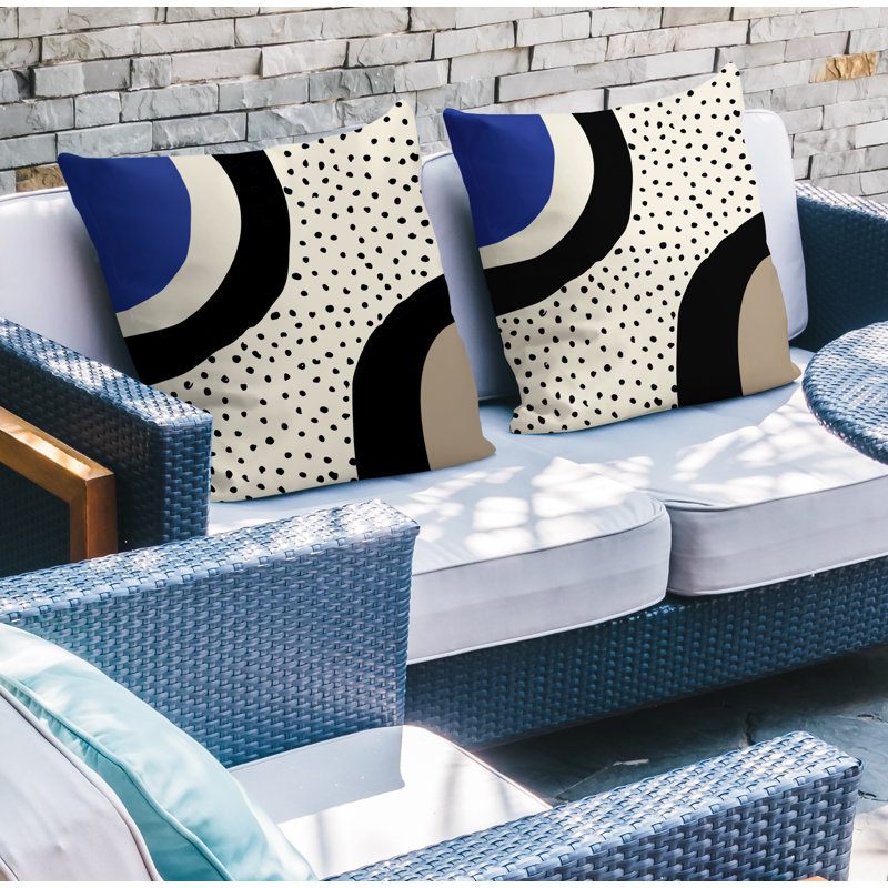 Jira Abstract Outdoor Reversible Throw Pillow, 17" x 17", Navy Blue/Off White/Beige/Black