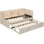 Lit de jour simple en velours beige avec lit gigogne, rangement, charge, convient aux chambres d'amis revêtues de beige, tablettes ouvertes coulissantes et station de charge
