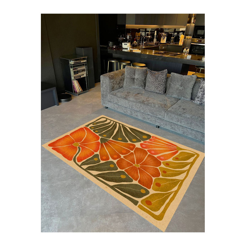 Tapis décoratif à motif de feuilles d'oranges, Tapis de couloir 3 pi 3 po x 9 pi 10 po
