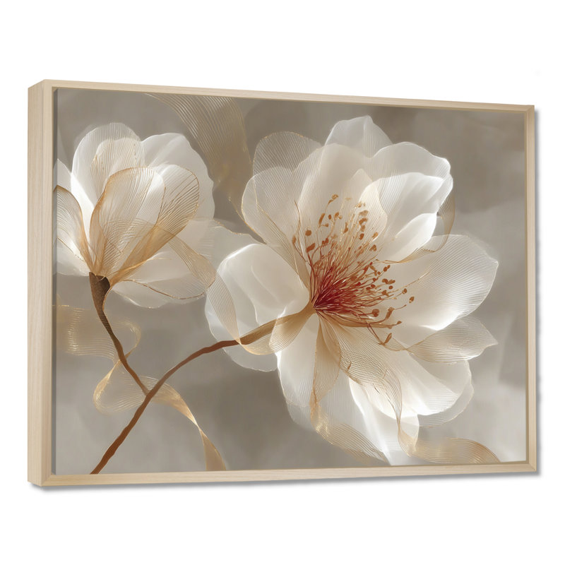 Délicat «Magnolia doré», impression sur toile à motif floral orange, H 34 po x l 44 po, Cadre flottant, Brun