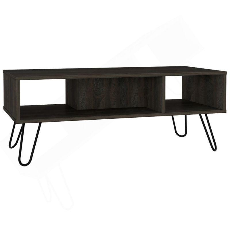 Table basse, quatre pieds, deux tablettes, Espresso