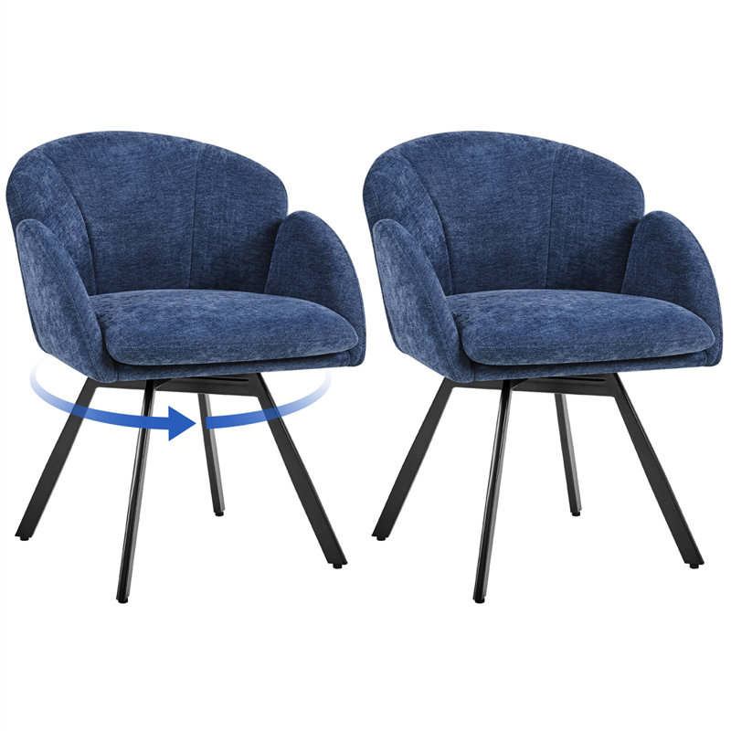  Flower-shaped Swivel Chenille Accent Armchair, Blue Polyester