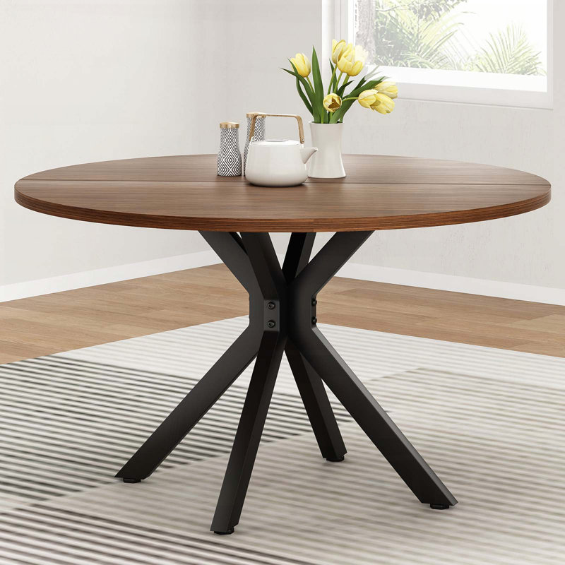 47.2" Solid Wood Round Dining Table with Intersecting X-Shaped Pedestal Base, Walnut