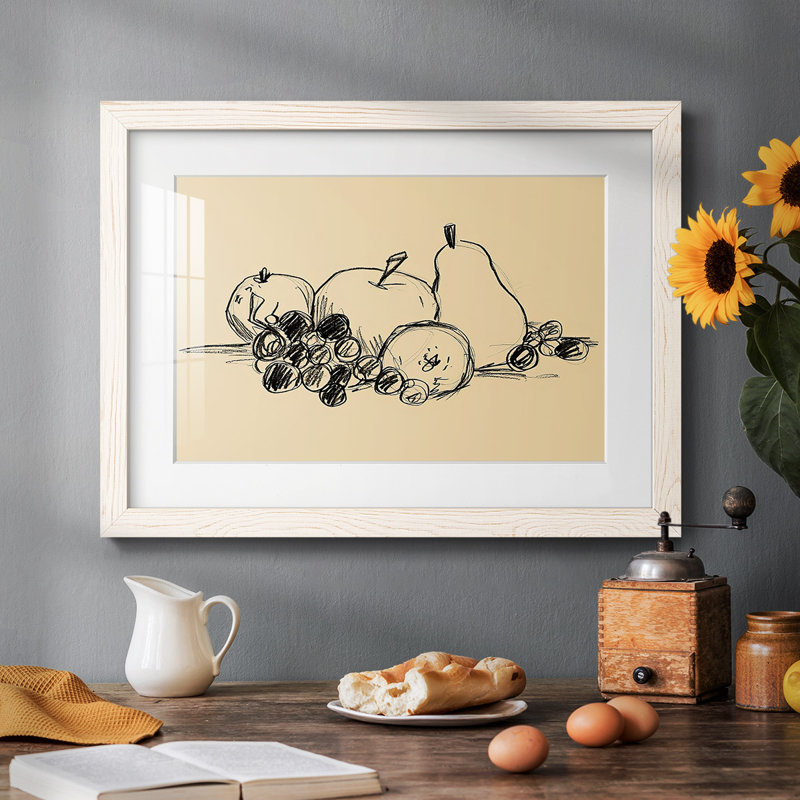 Graphite Fruit I, reproduction encadrée sur papier, Blanc, H 28 po x l 42 po x P 1,5 po