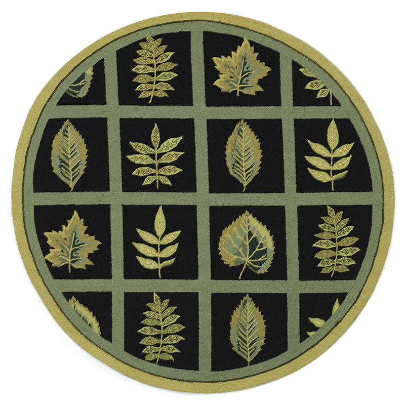 Tapis noir en laine crocheté à la main Emiliano, Rond 5 pi 6 po