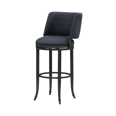 Conwell Commercial Grade Steel Frame Blue Faux Leather Upholstered Swivel Bar Height Barstool
