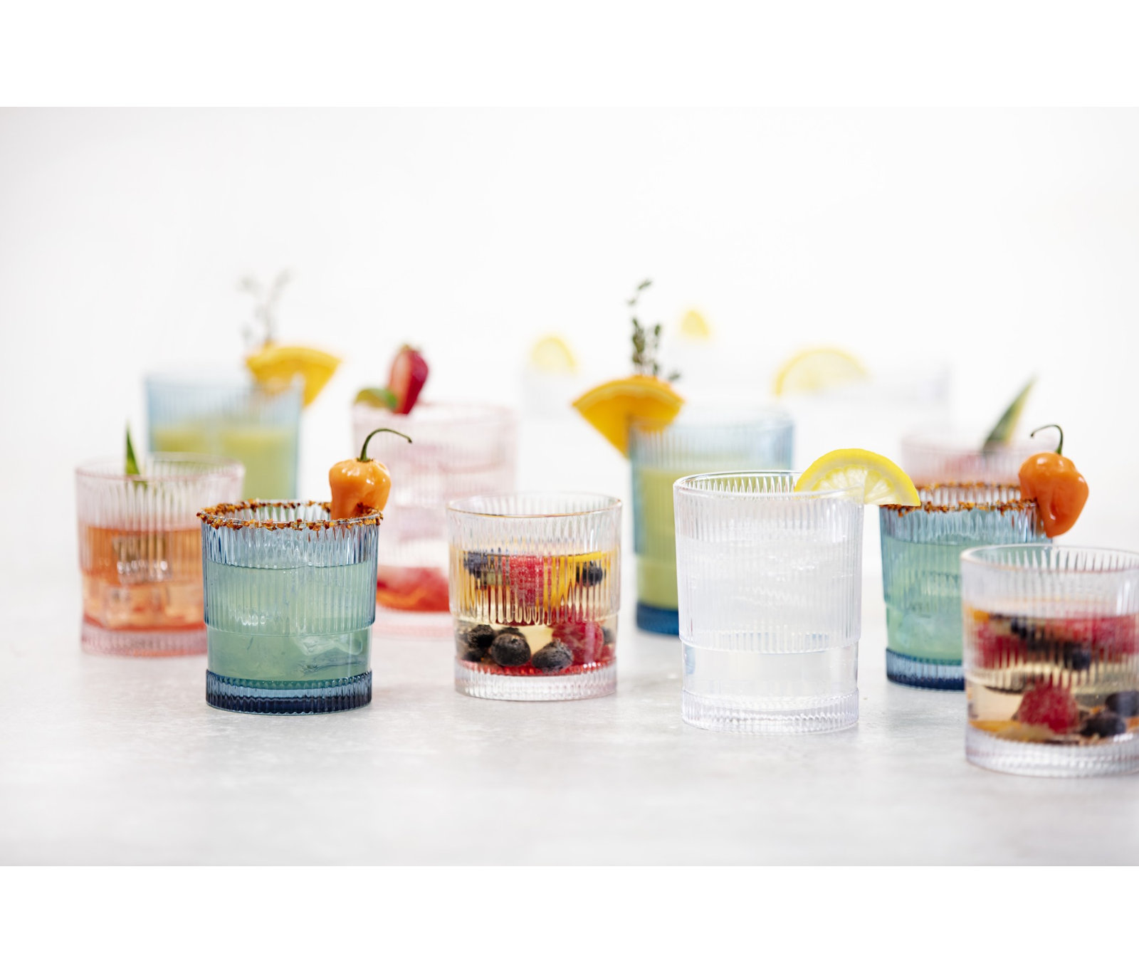 Fortessa Noho Glass, 9.85 Oz. Double Old Fashioned (Set of 4), Blue, 12.85, Clear