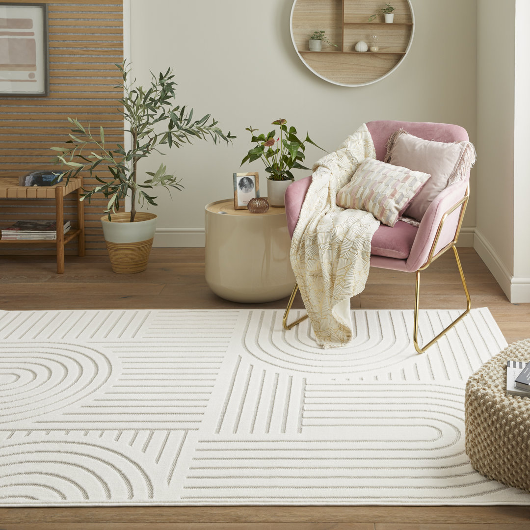 Geometric Pile Low-Effect patterned Machine Woven Ivory Area Rug